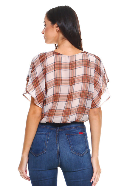 Plaid Tie Back Blouse Top