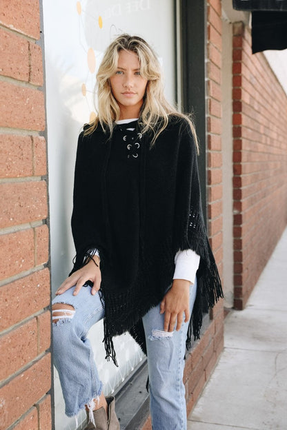 Classic Knit Hooded Poncho