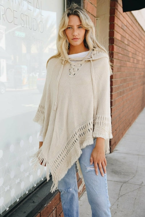 Classic Knit Hooded Poncho