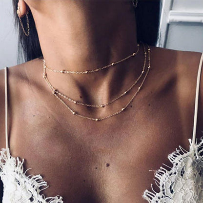 Three Layer Beaded Choker Necklace