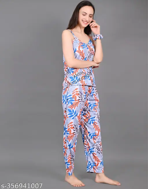 Fashionable night suit for ladies with stylish cami top and pyjama