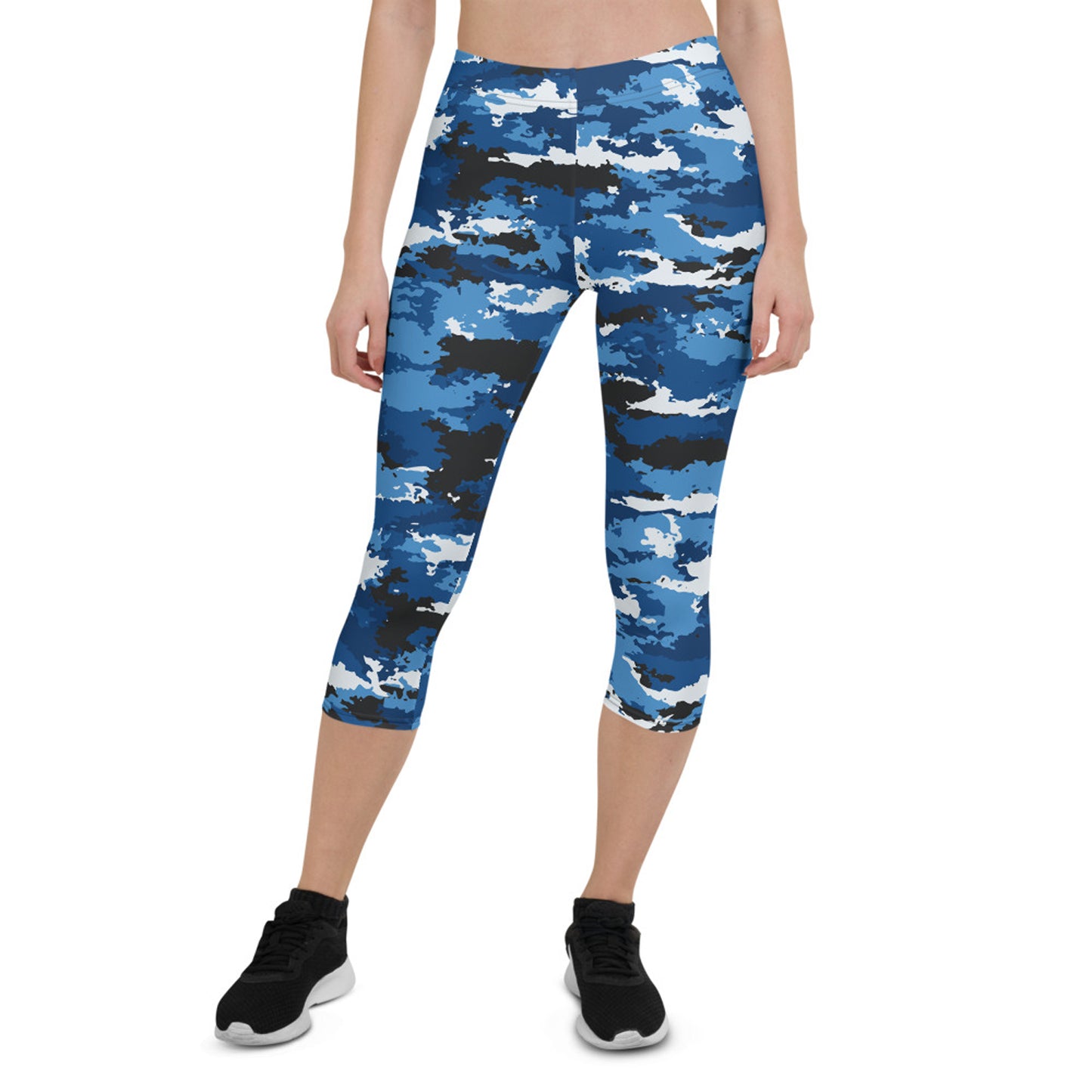 Blue Camo Sports Capri Leggings