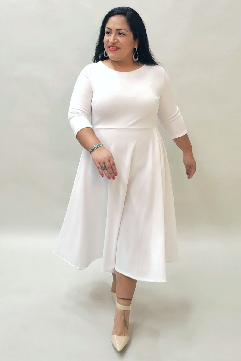 Plus Size Midi, A-Line Dress with 3/4 Sleeves and Pockets