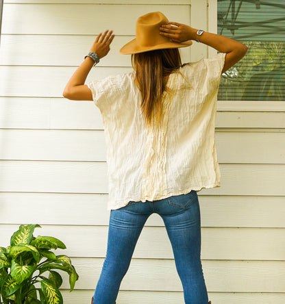 Raw Crinkled Cotton Gauze Blouse