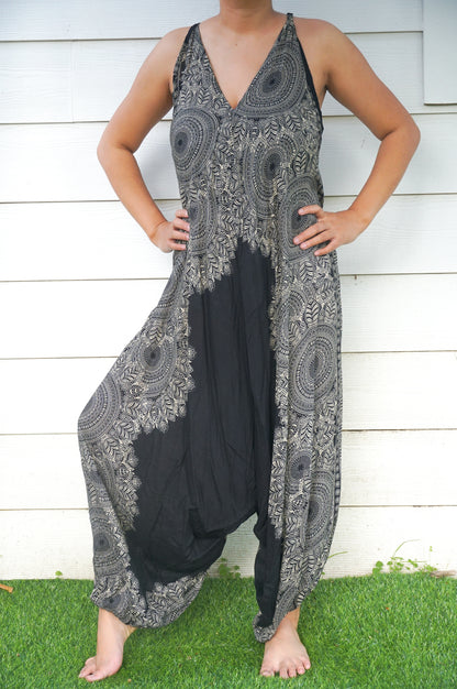 Black Lotus Boho Hippie Jumpsuit Rompers