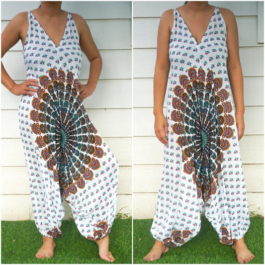 White Chakra Hippie Jumpsuits, Boho Rompers, Festival Clothing