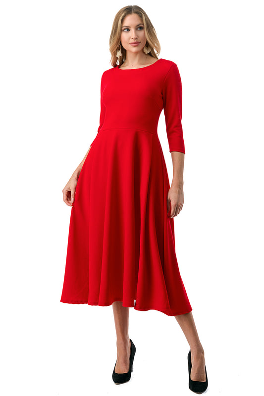 Midi, A-Line Dress with 3/4 Sleeves and Pockets