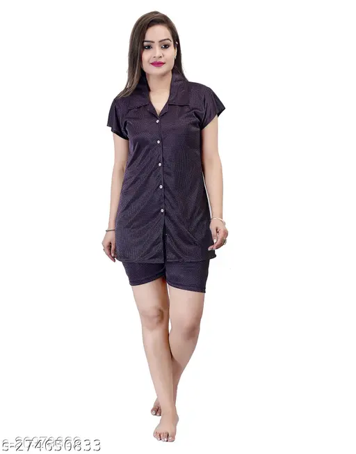 Women's Short Satin Night Suit/ Shirt& Pyjama /Women Night Suit