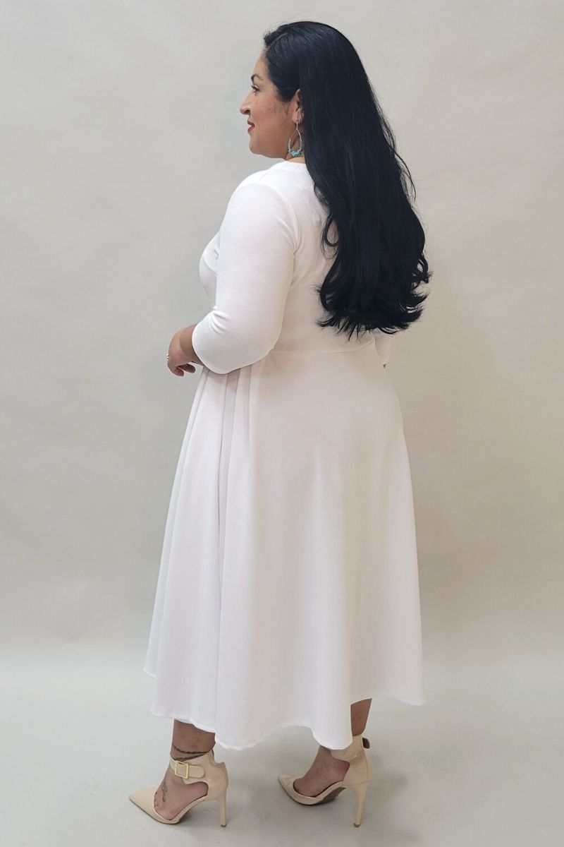 Plus Size Midi, A-Line Dress with 3/4 Sleeves and Pockets