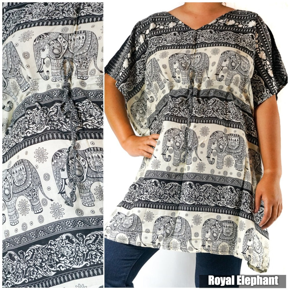 Boho Elephant Kaftan Shirt Short Dress