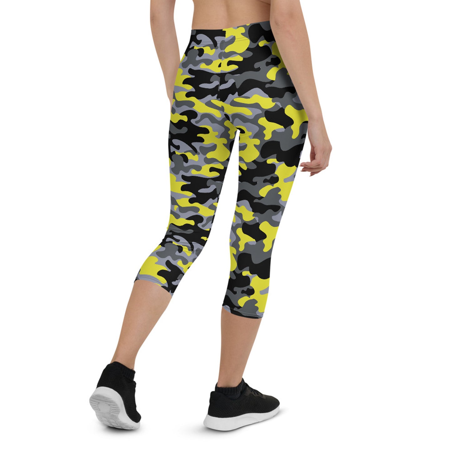 Yellow and Gray Camo Capri Leggings