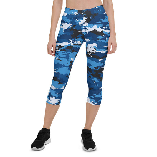 Blue Camo Capri Leggings for Women