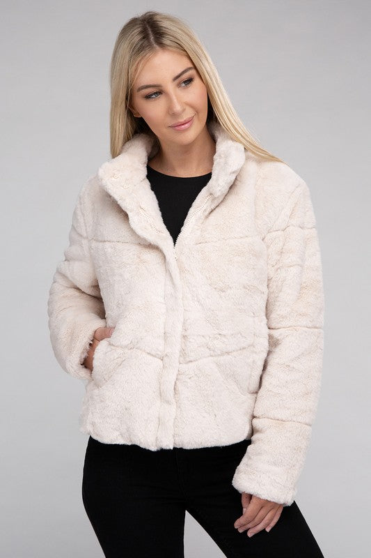 Fluffy Zip-Up Sweater Jacket