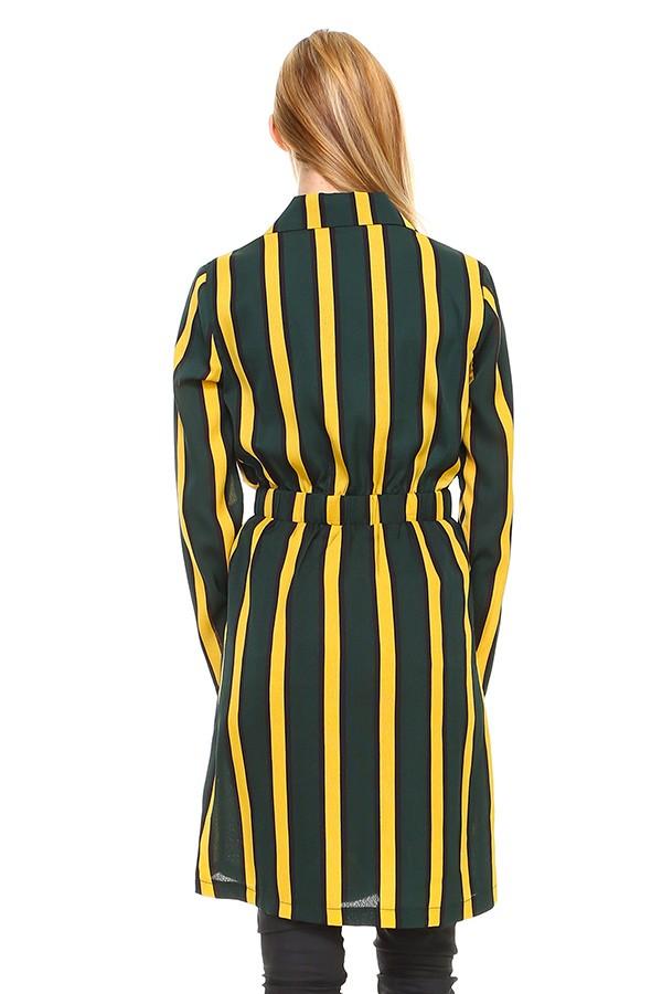 Striped Long Sleeve Belted Jacket