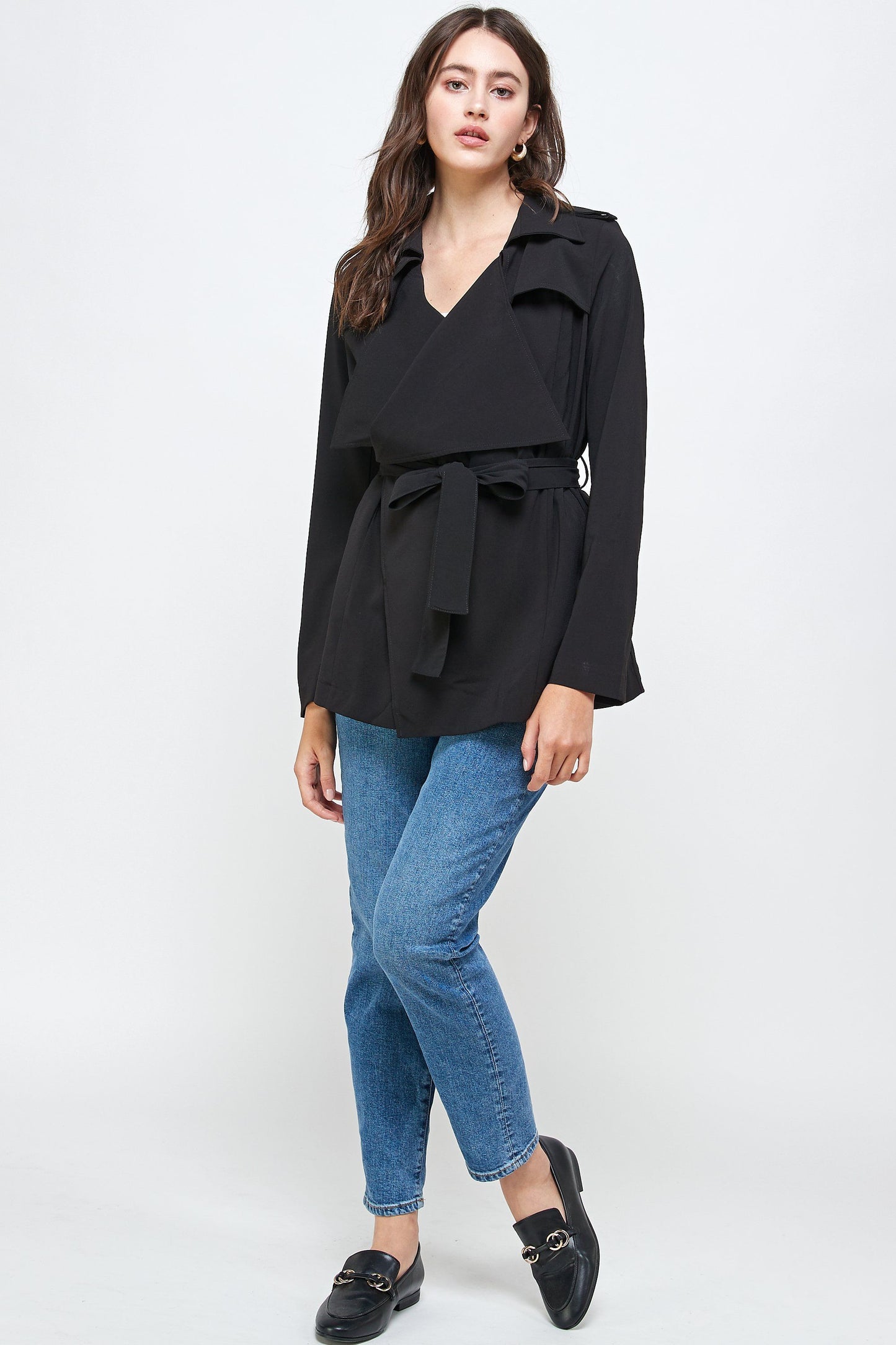 Lightweight Open-Front Drape Jacket with Shoulder Tabs