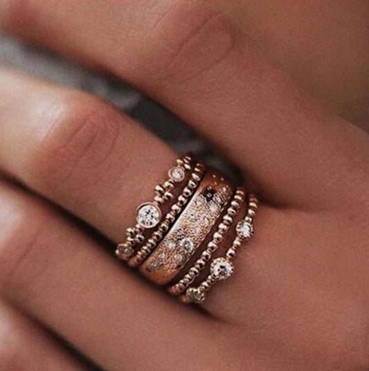 Five Piece Rose Gold Ring Set